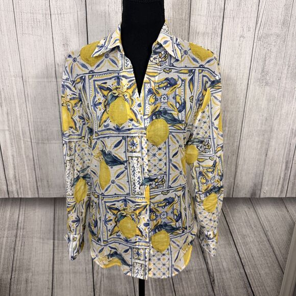 Calypso St. Barth Women's Small Bright Lemon Long Sleeve Button-Front Top - Picture 1 of 6